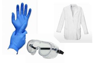 Gloves, Safety googles, and lab coat